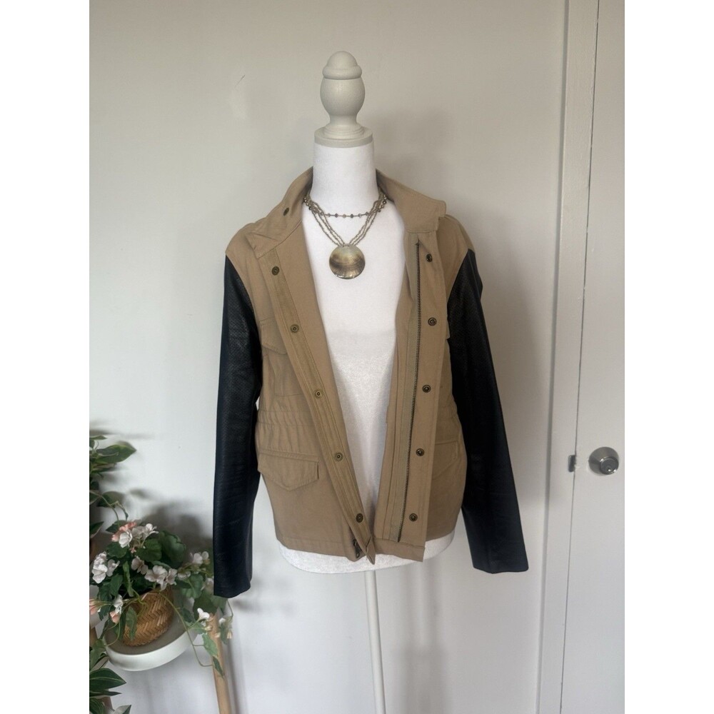 JET by John Eshaya Utility Jacket Size S/P Leather Sleeves Made In USA UNIQUE